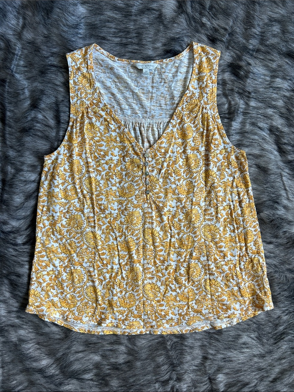 Lucky Brand Floral V-Neck Sleeveless Tank Button Front Top in Yellow Boho Floral